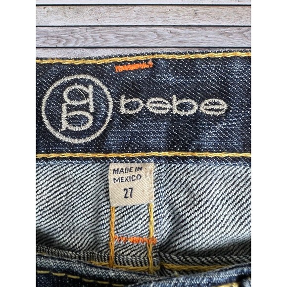 VINTAGE Y2K BEBE BEDAZZLED RHINESTONE KAYLA SLIM ZIP CROP JEANS SIZE 27 - Picture 8 of 8